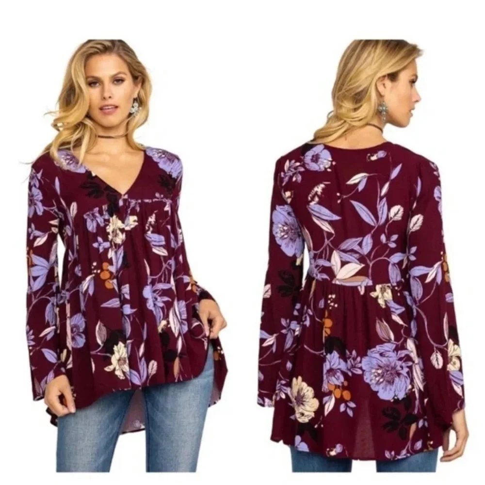 Free People Bella Floral Print Tunic Top Size S